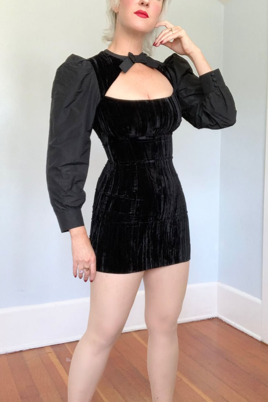 1960s Velvet Taffeta Bodycon Cocktail Dress