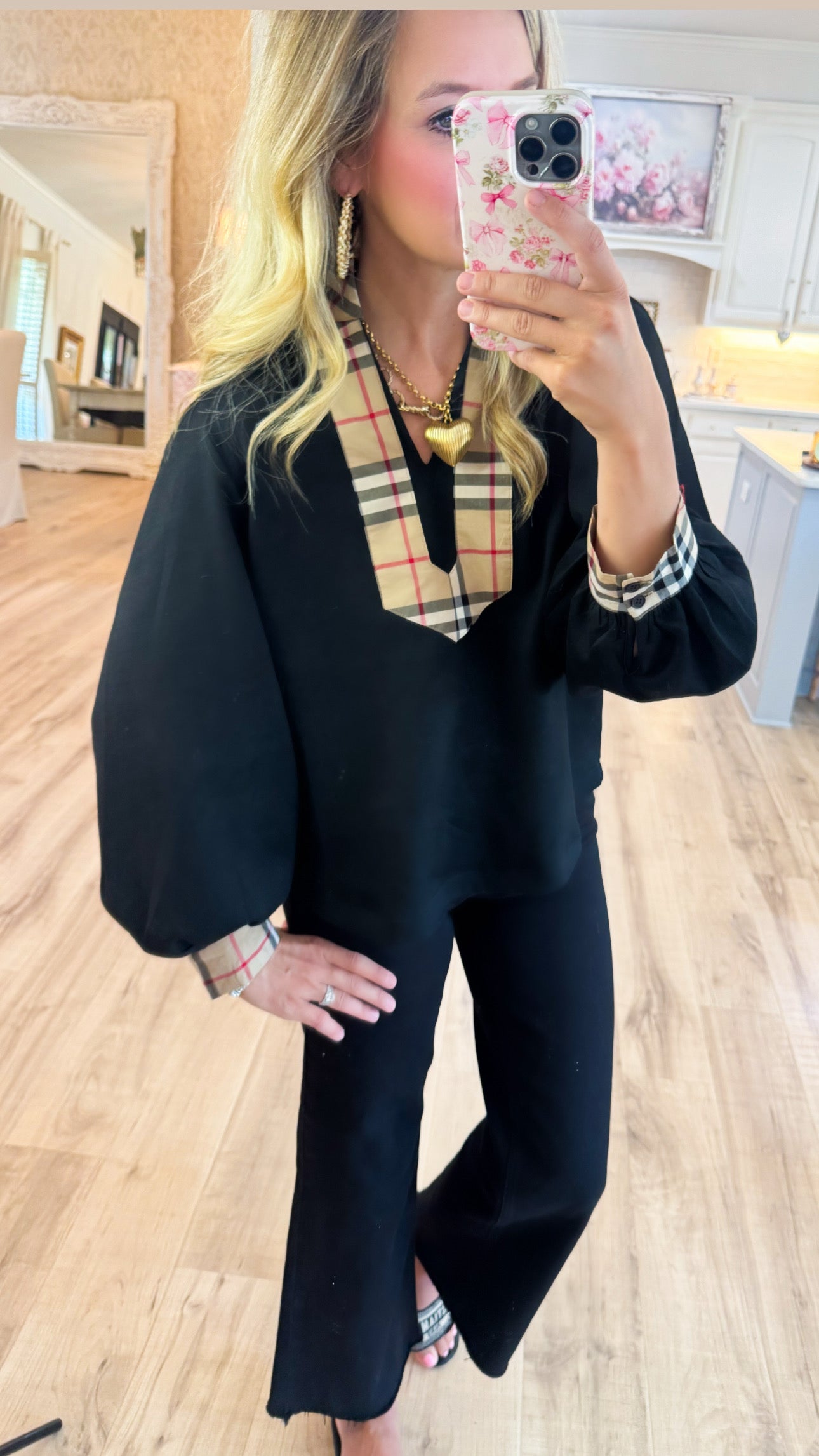 Black and Taupe Accent Blouse