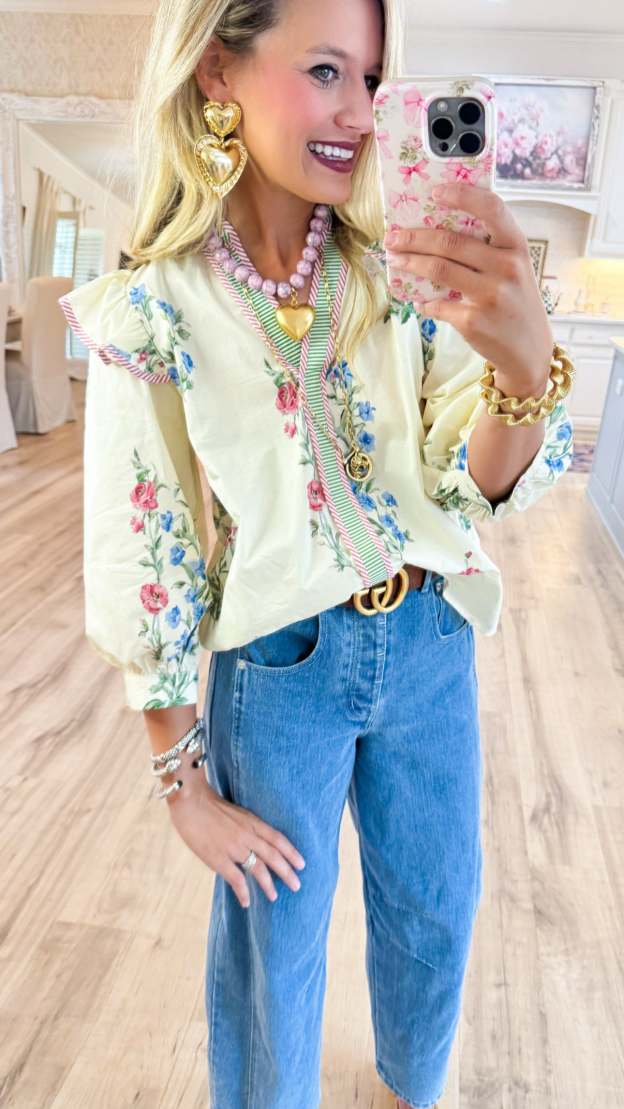 Cream Floral and Stripe Print Top
