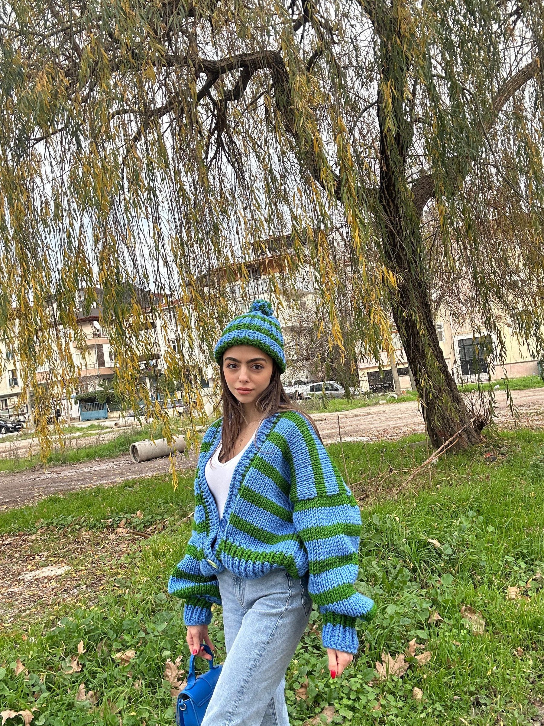 Striped Cardigan & Beanie