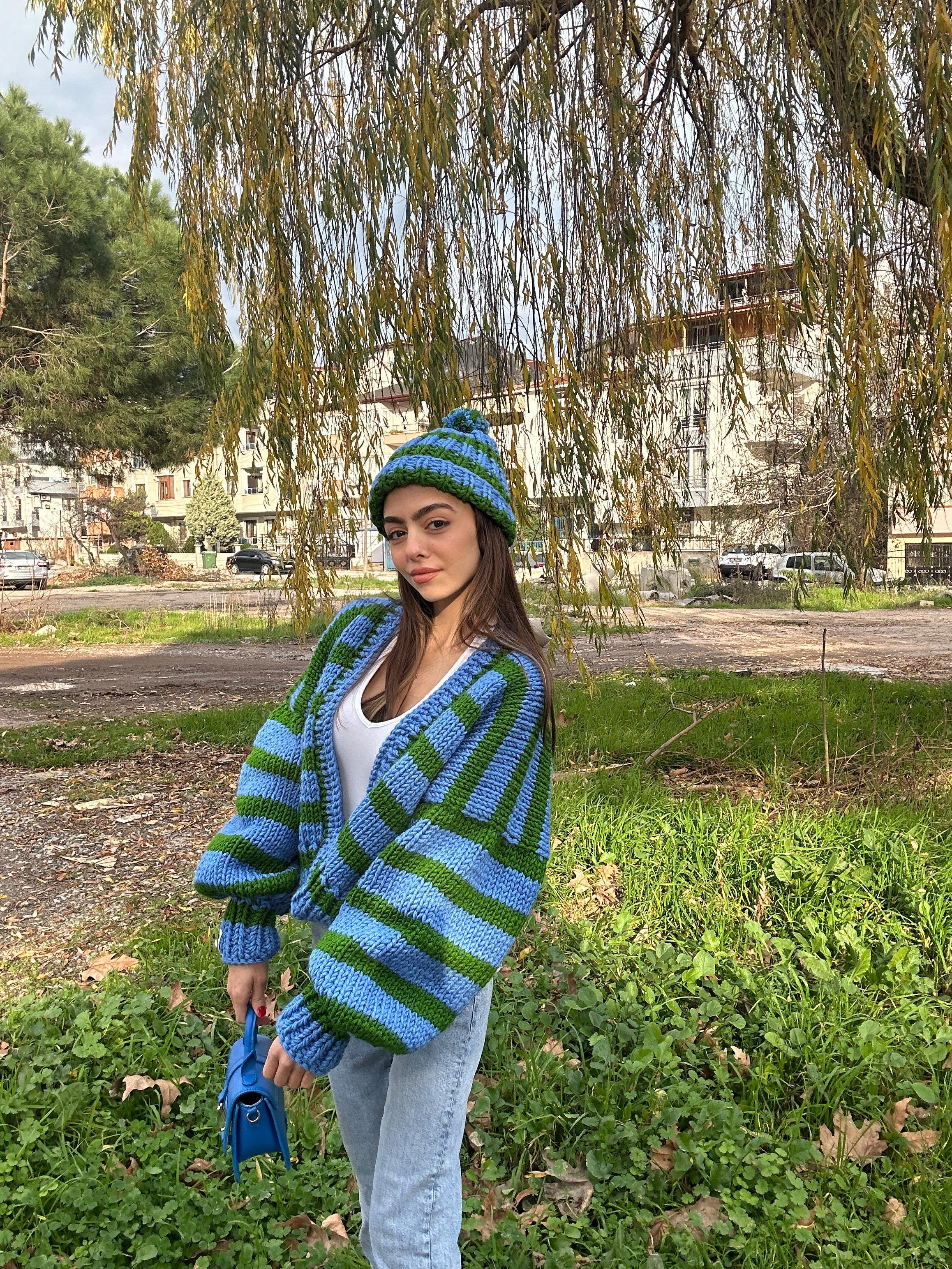 Striped Cardigan & Beanie