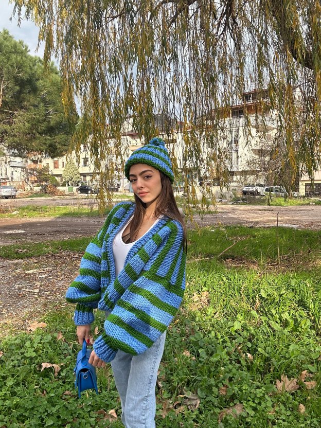 Striped Cardigan & Beanie