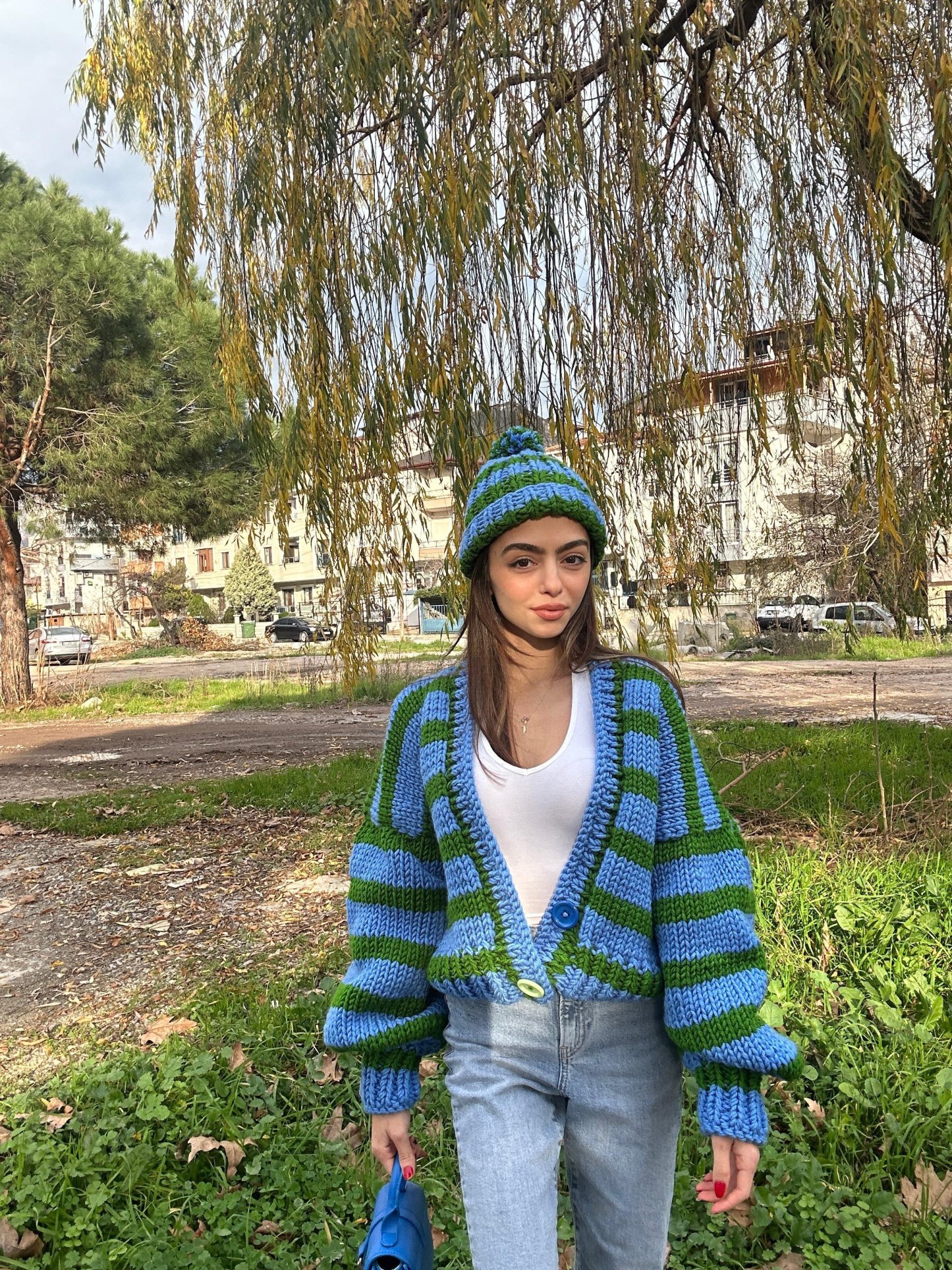 Striped Cardigan & Beanie