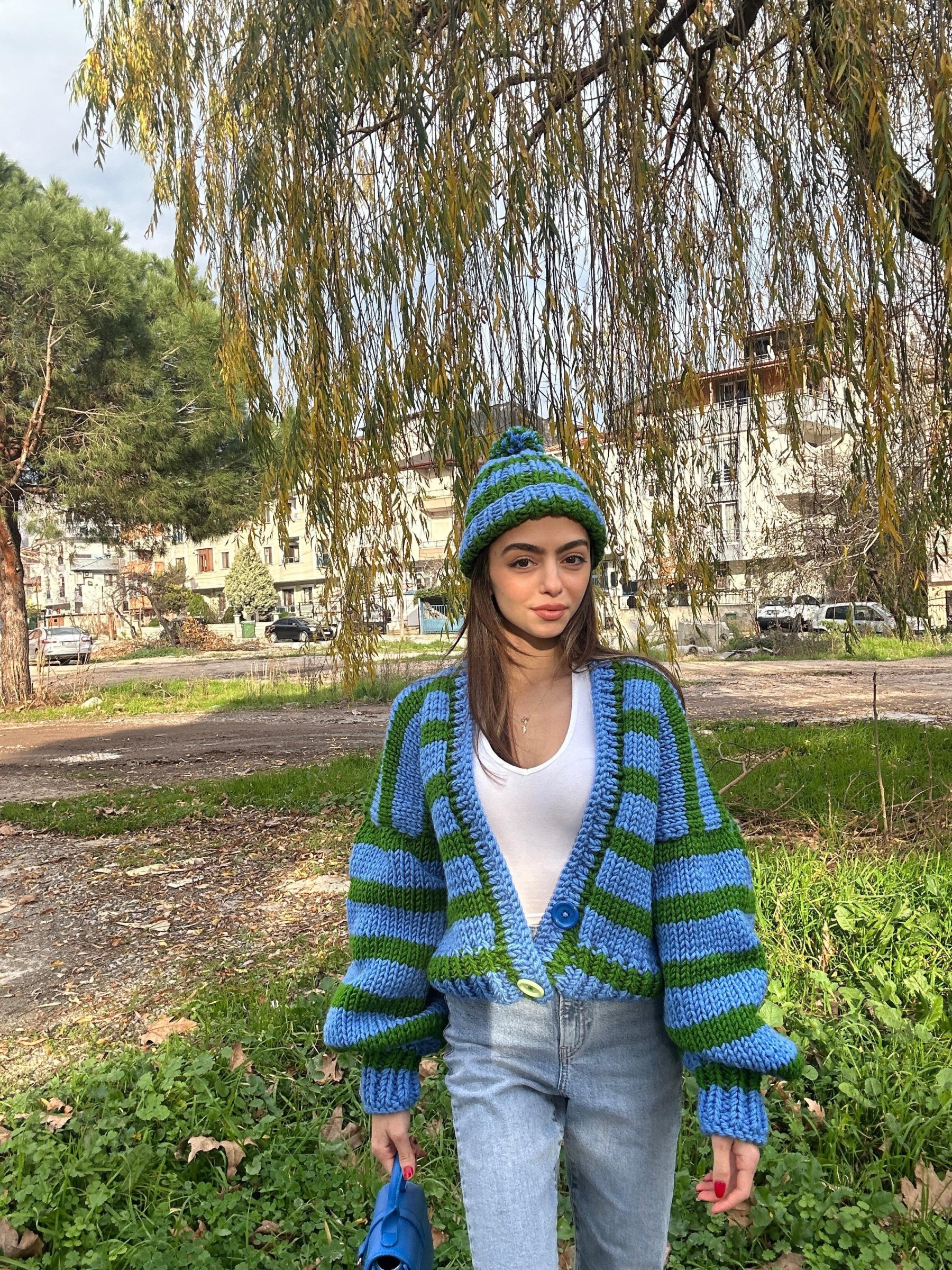 Striped Cardigan & Beanie