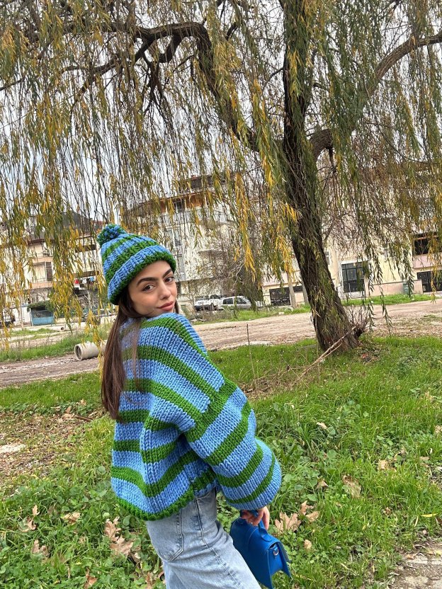 Striped Cardigan & Beanie