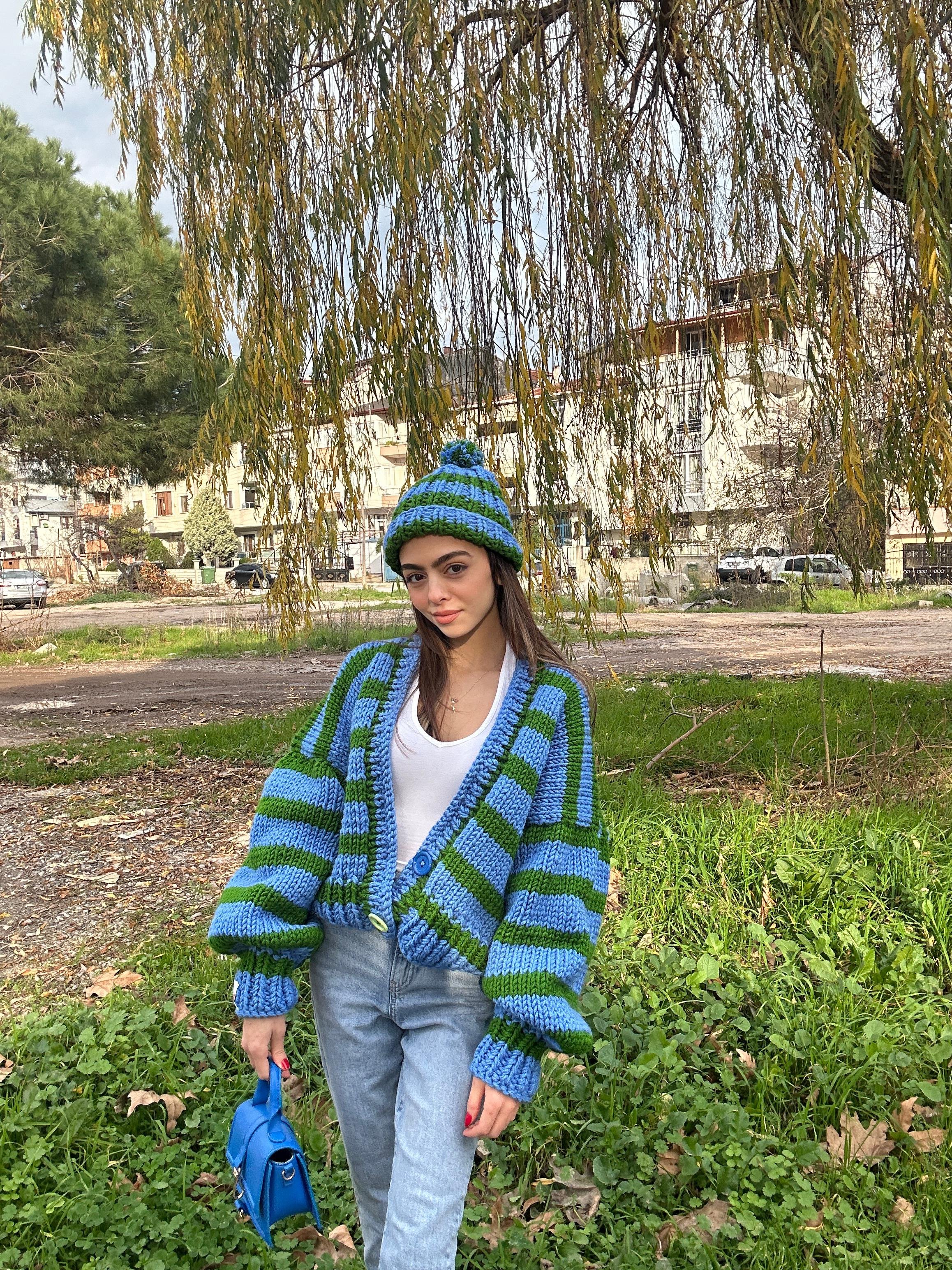 Striped Cardigan & Beanie