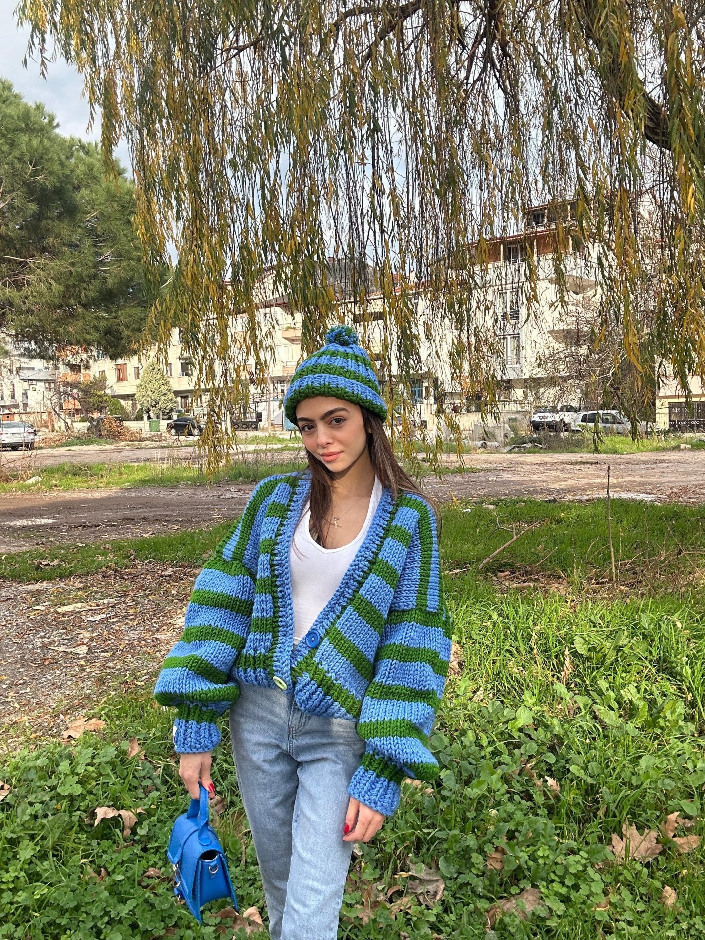 Striped Cardigan & Beanie