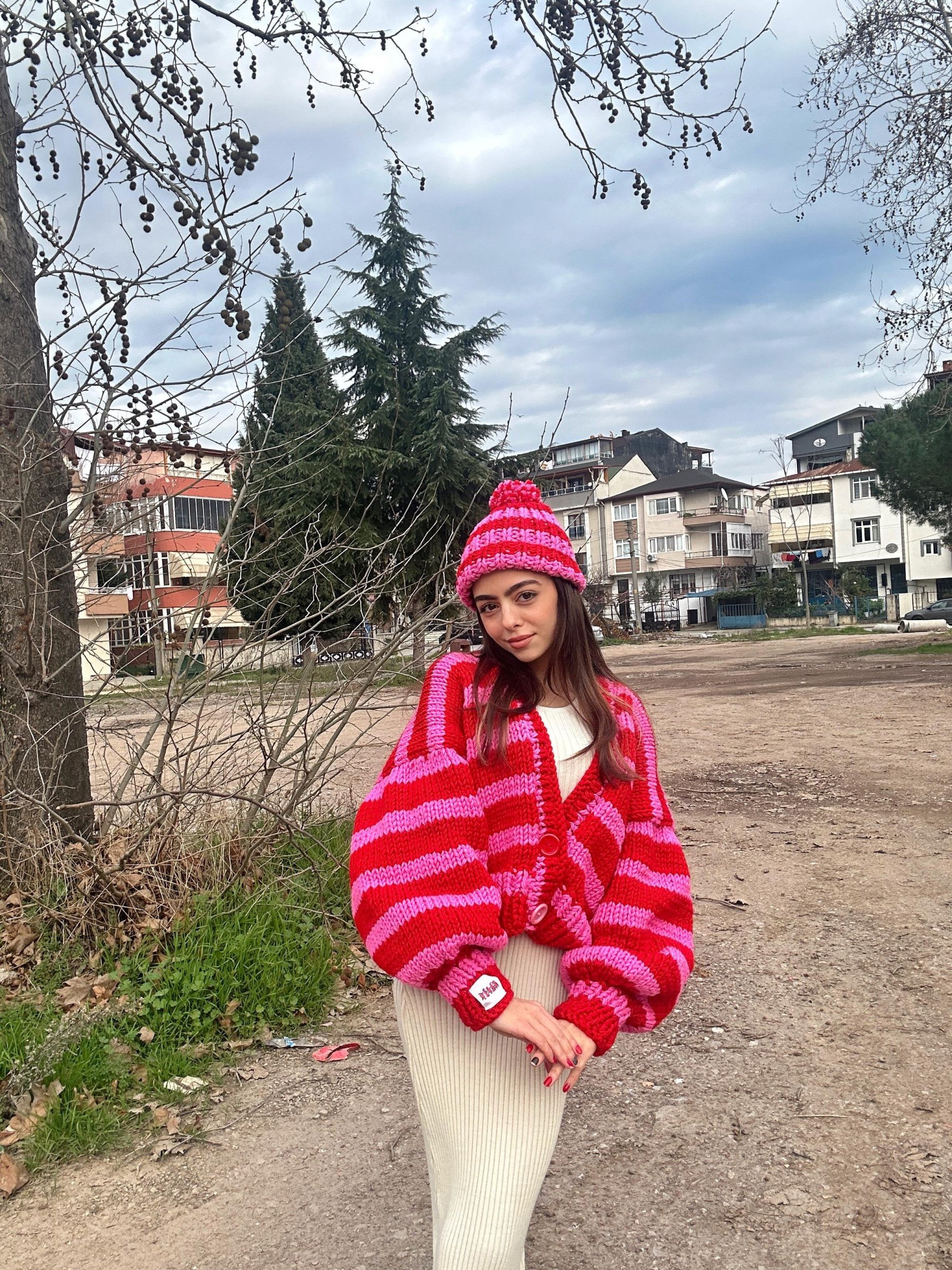 Striped Cardigan & Beanie