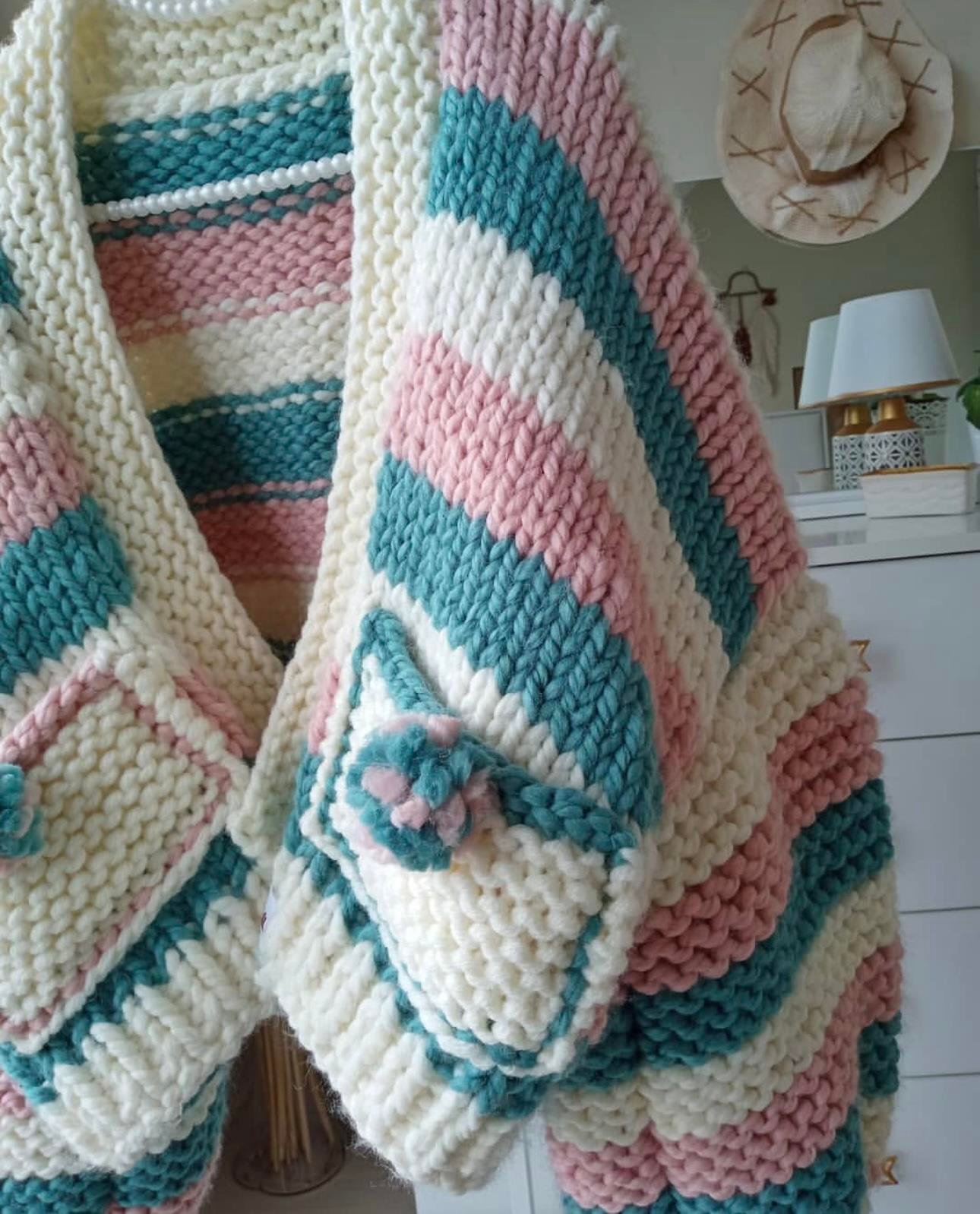 Balloon Sleeve Striped Knit Jacket