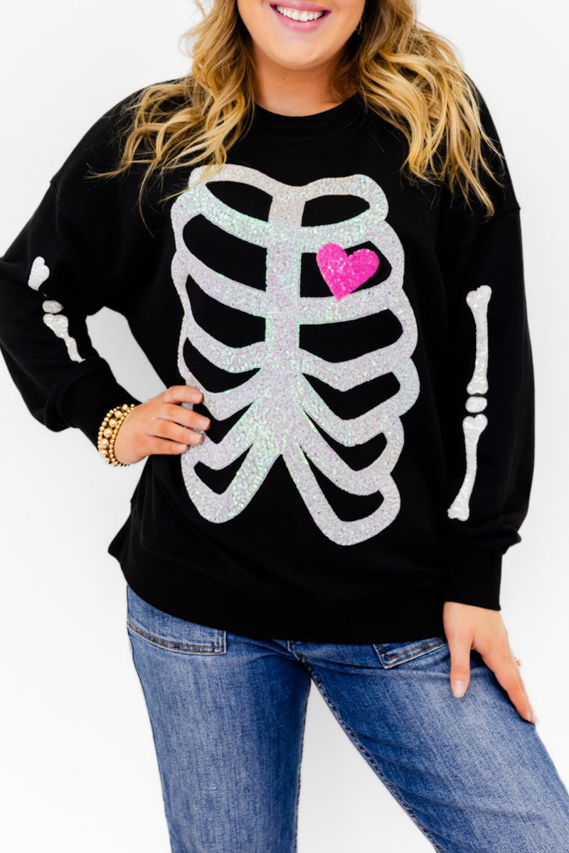 Skeleton Sequin Embellished Sweatshirt