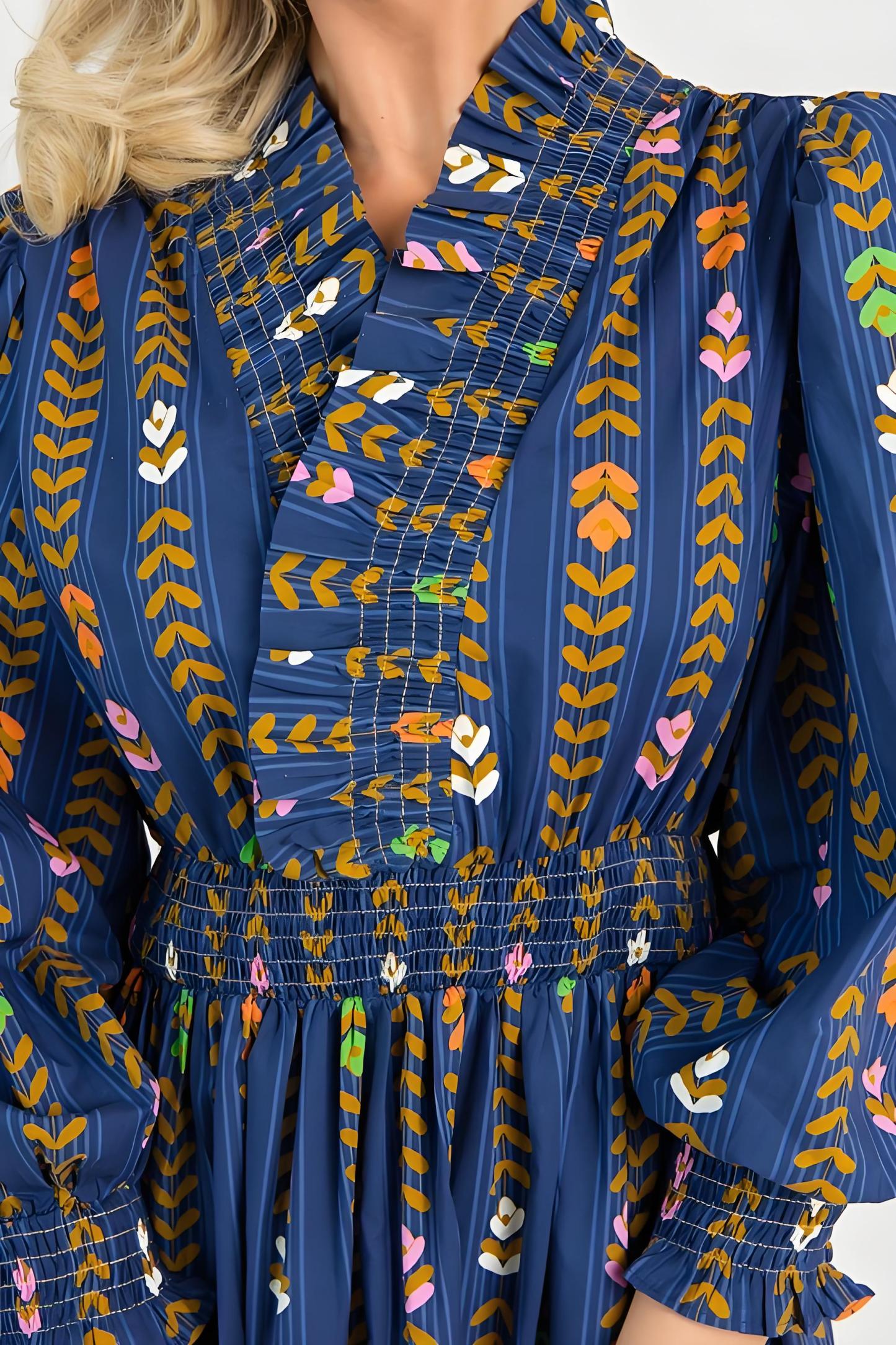 Linear Bloom Midnight Maxi Dress