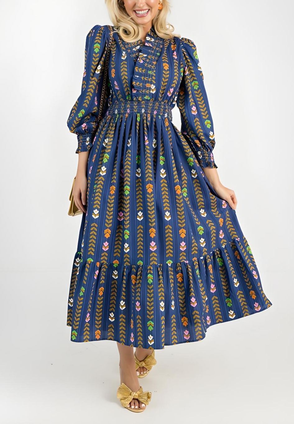 Linear Bloom Midnight Maxi Dress