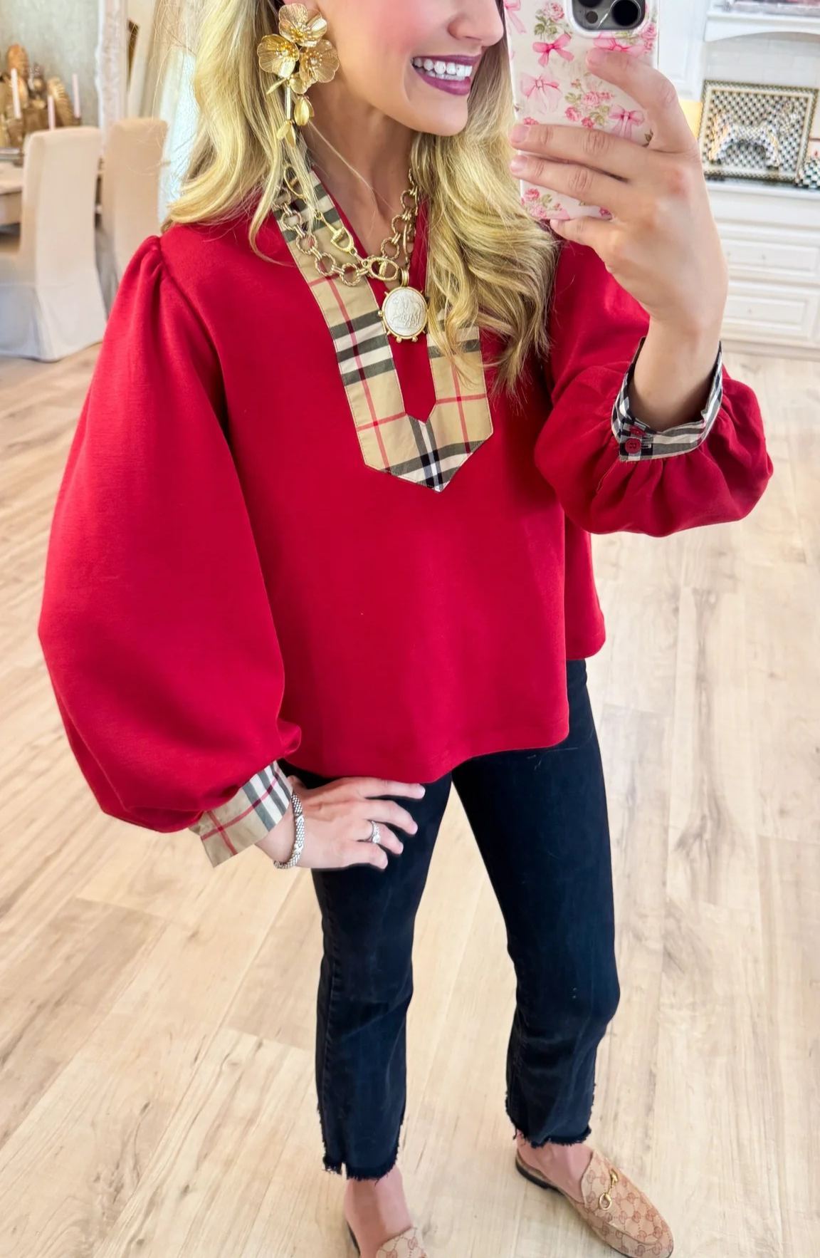 Black and Taupe Accent Blouse