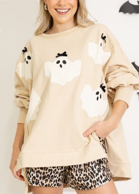 Boo Bow Sweatshirt, Taupe