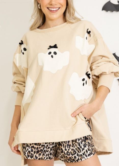 Boo Bow Sweatshirt, Taupe