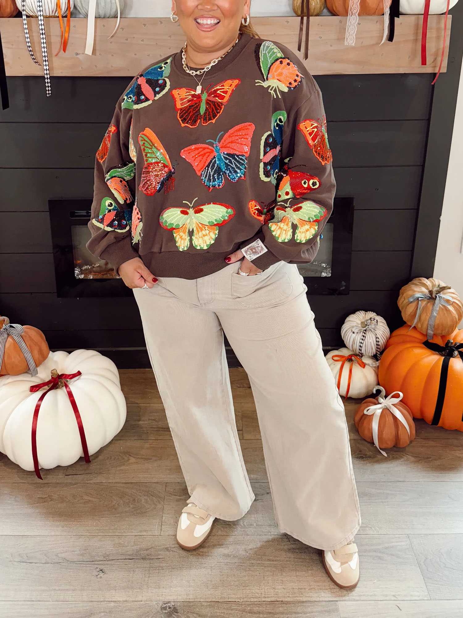 Queen Of Sparkles Brown & Neon Butterfly Sweatshirt