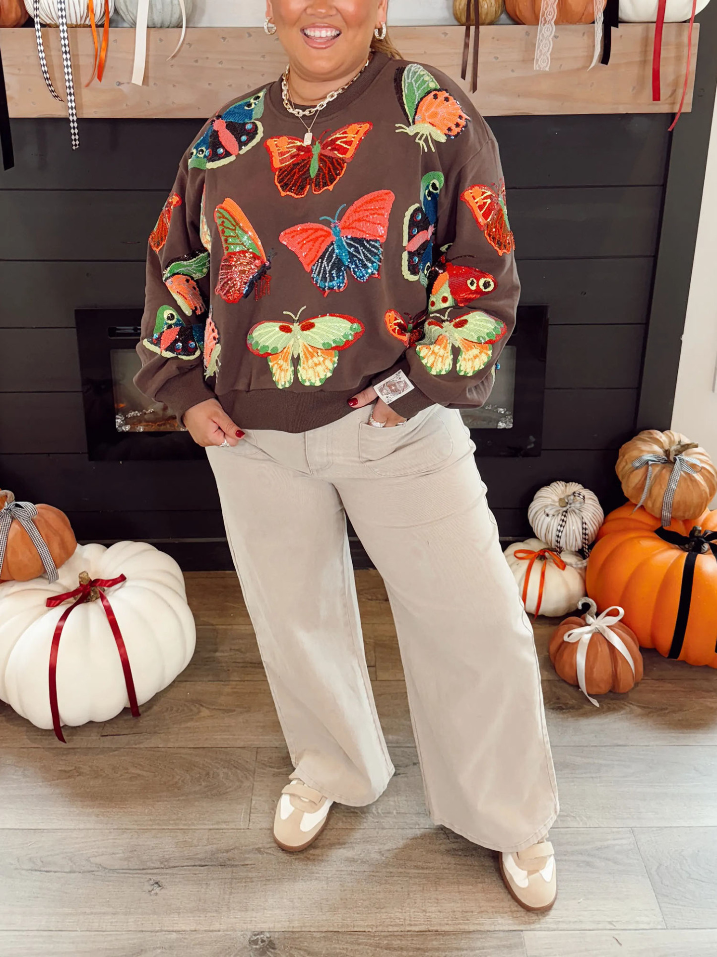 Queen Of Sparkles Brown & Neon Butterfly Sweatshirt