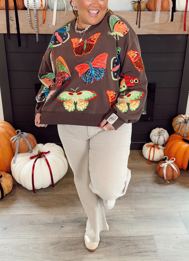 Queen Of Sparkles Brown & Neon Butterfly Sweatshirt