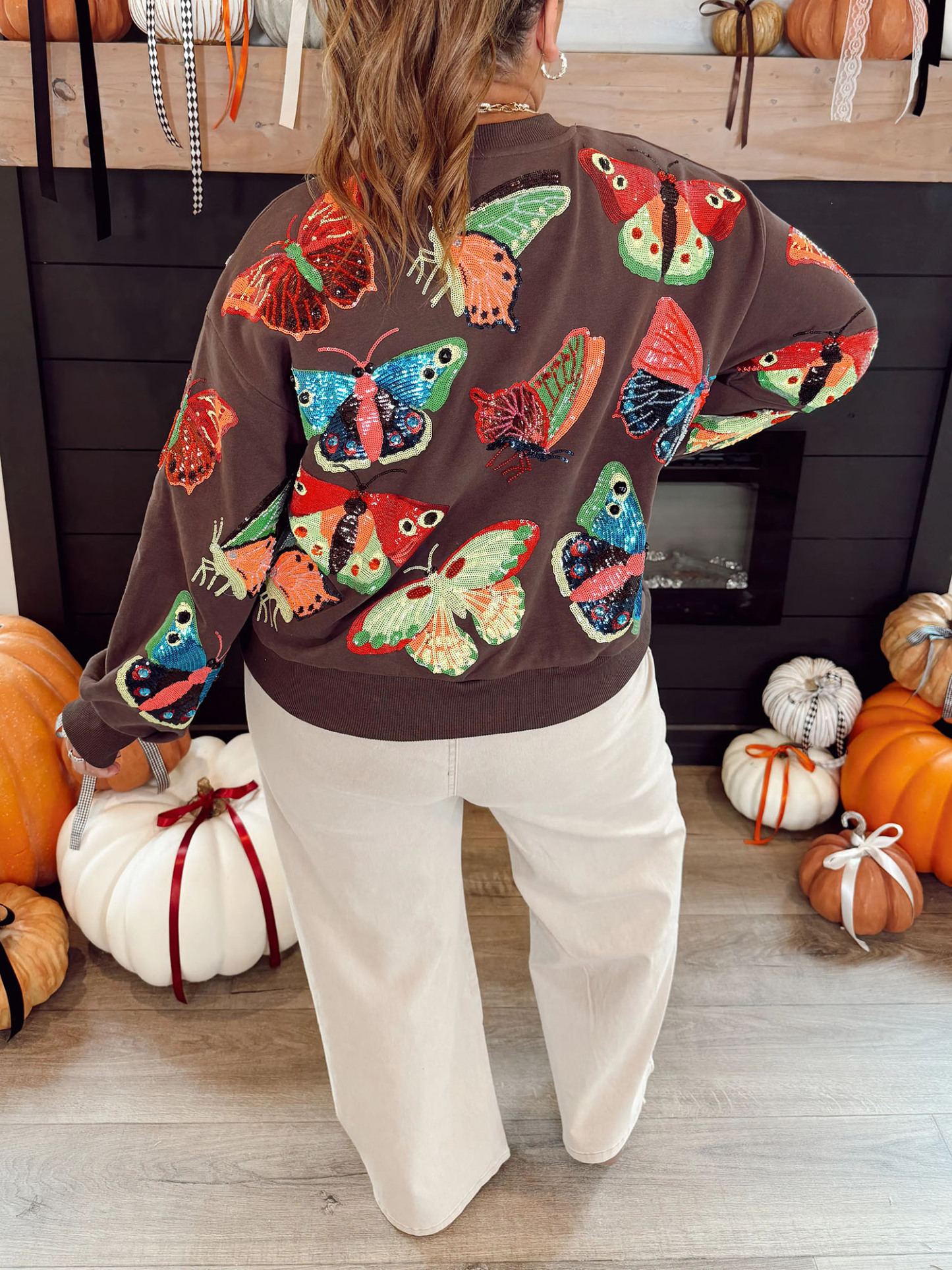 Queen Of Sparkles Brown & Neon Butterfly Sweatshirt
