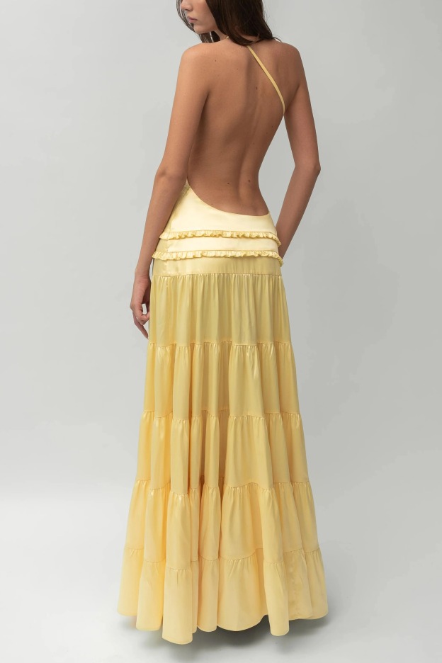 Backless Pleated Maxi Dress