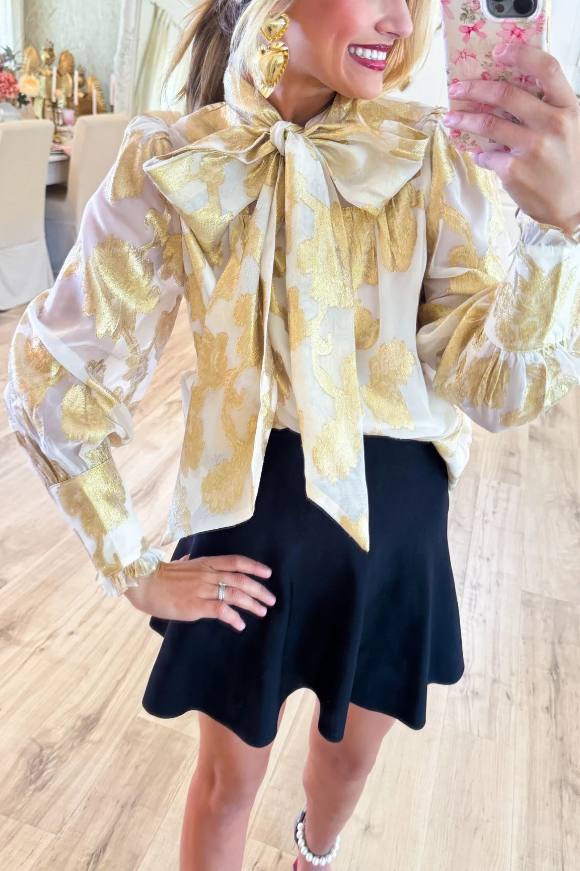 Metallic Jacquard Chiffon Blouse