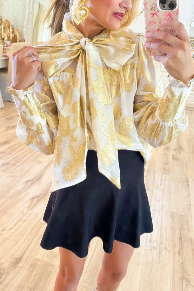 Metallic Jacquard Chiffon Blouse