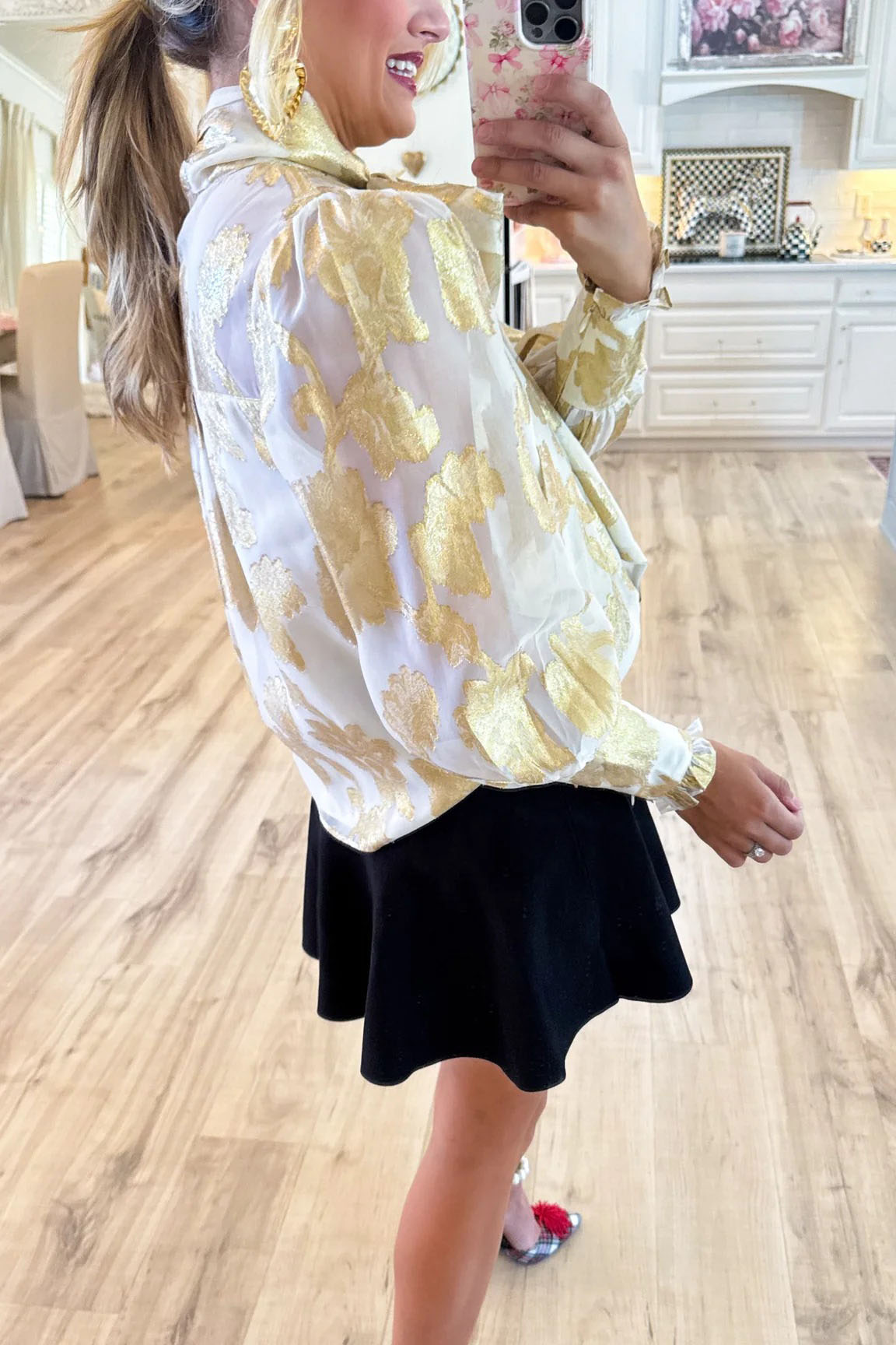 Metallic Jacquard Chiffon Blouse