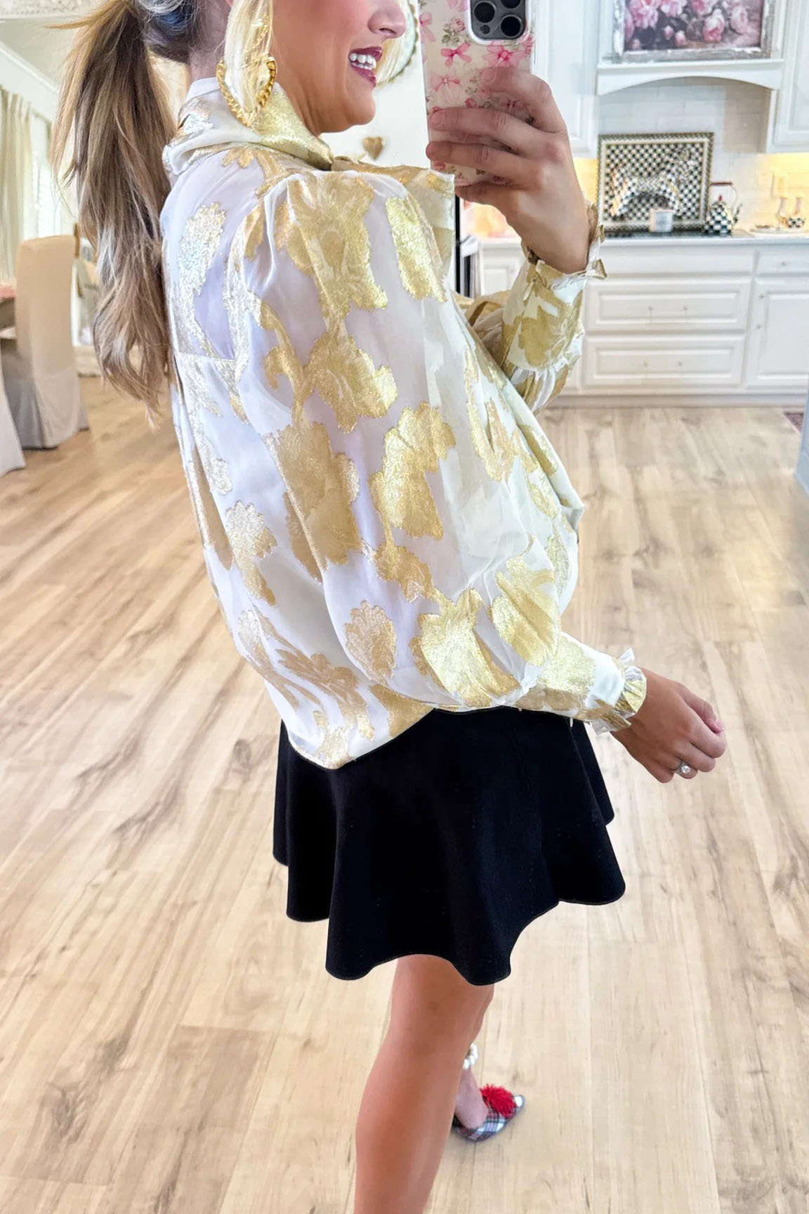 Metallic Jacquard Chiffon Blouse