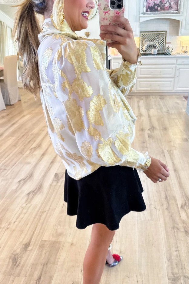 Metallic Jacquard Chiffon Blouse