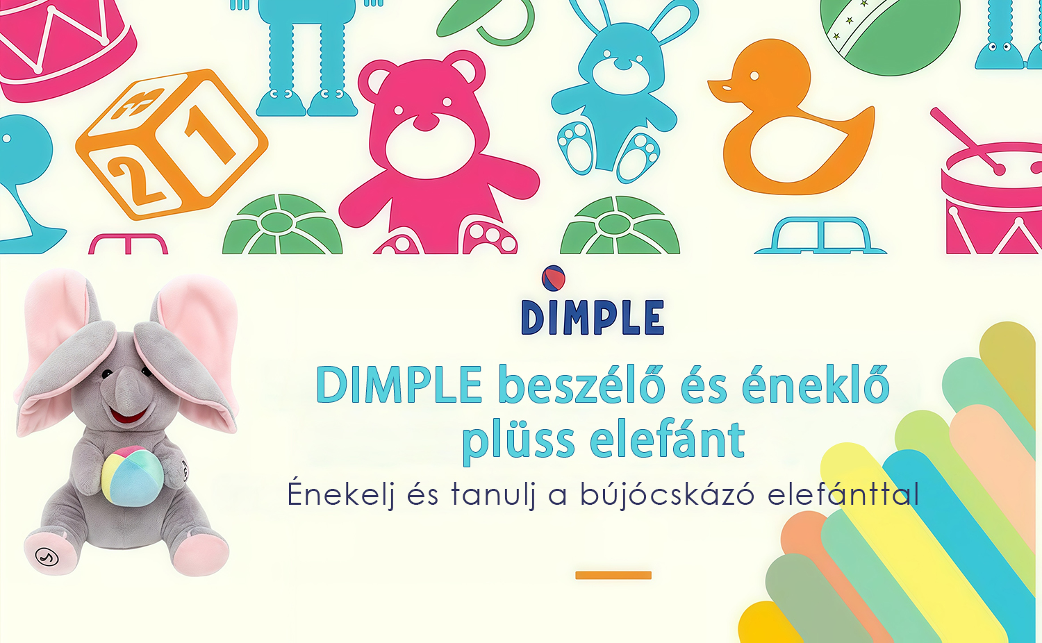 Aranyos bújócska elefánt plüss játék zenével