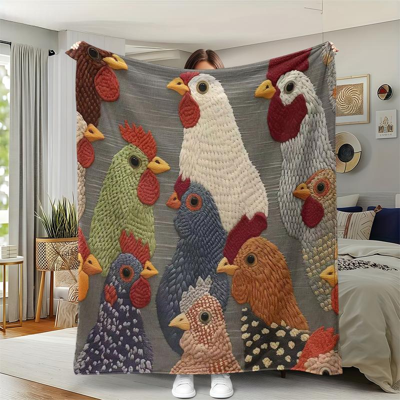 Fun Chicken Head Pattern Plush Blanket