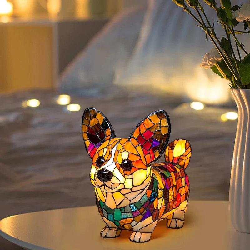 🐱🐶 LED table lamp with puppy statue in contrasting colors