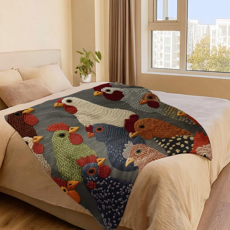 Fun Chicken Head Pattern Plush Blanket