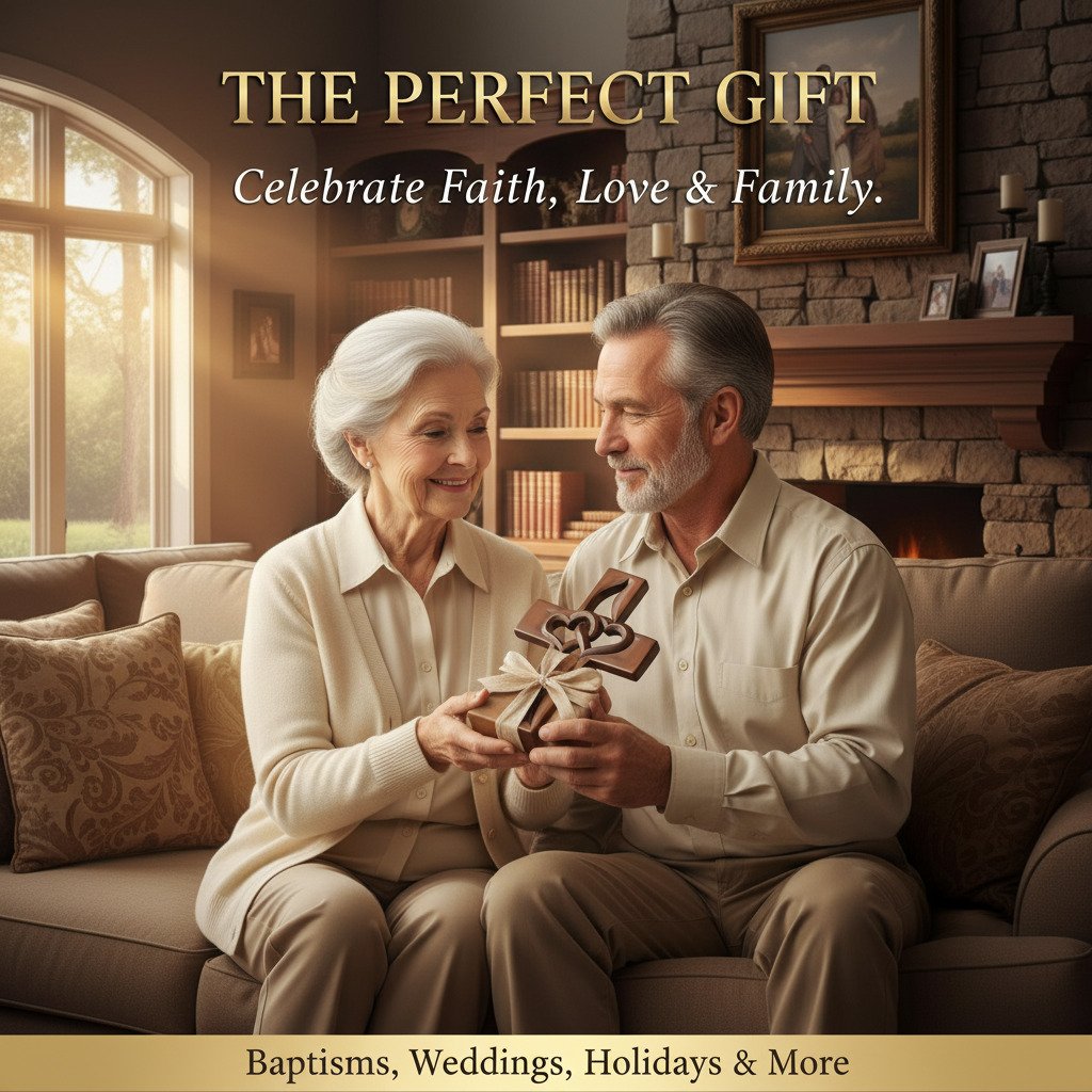 Kézzel faragott fa szív alakú kereszt faldekoráció