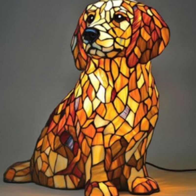 🐱🐶 LED table lamp with puppy statue in contrasting colors