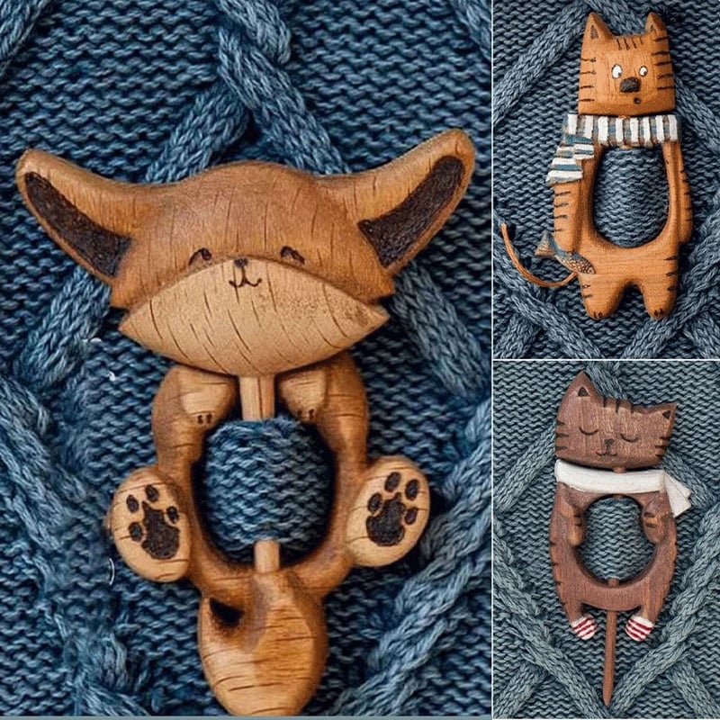 🔥🔥 Нова година специална оферта!! 🐶🪵 Дървени брошки с животни (Купи 1, вземи 1 безплатно)