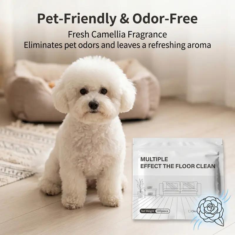 【Summervibes】100 Pcs Floor Cleaning Sheets, Multi-Surface Mop Soap for Hardwood & Tile Floors, Deep Clean Biological Enzyme Tablets with Long-lasting Camellia Fragrance, Pet Friendly & No Residue, Floor Cleaner