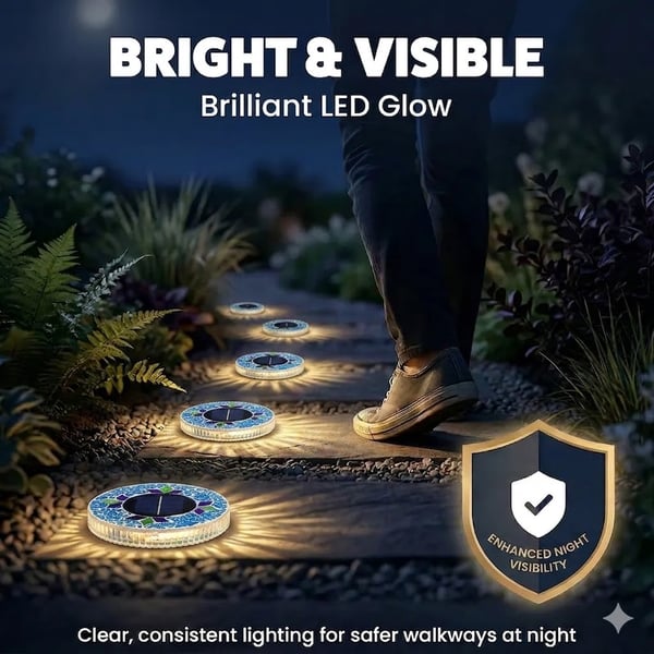 Solar Disk Lights – Handcrafted Mosaic Outdoor LED Waterproof In-Ground & Tabletop Wireless Lighting