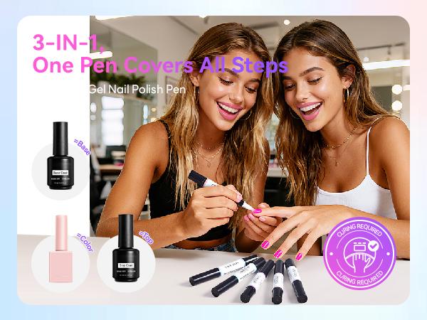 SAVILAND 5-in-1 Gel Nail Polish Pen, Aurora Effect Gel Nail Pen with Base Color Top Coat in One, Easy Apply UV/LED Curing Nail Polish Pen, Travel-Friendly No-Mess Manicure for DIY Nail Art