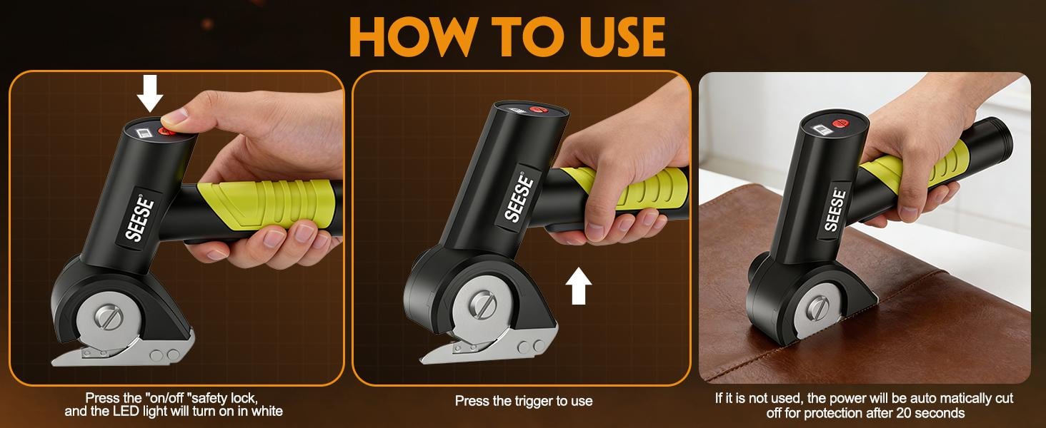 SEESE Cordless Rechargeable Electric Scissors &ndash; Portable Cutter for Fabric, Cardboard, Carpet & Leather Sewing Supplies Crafts Sewing Tools