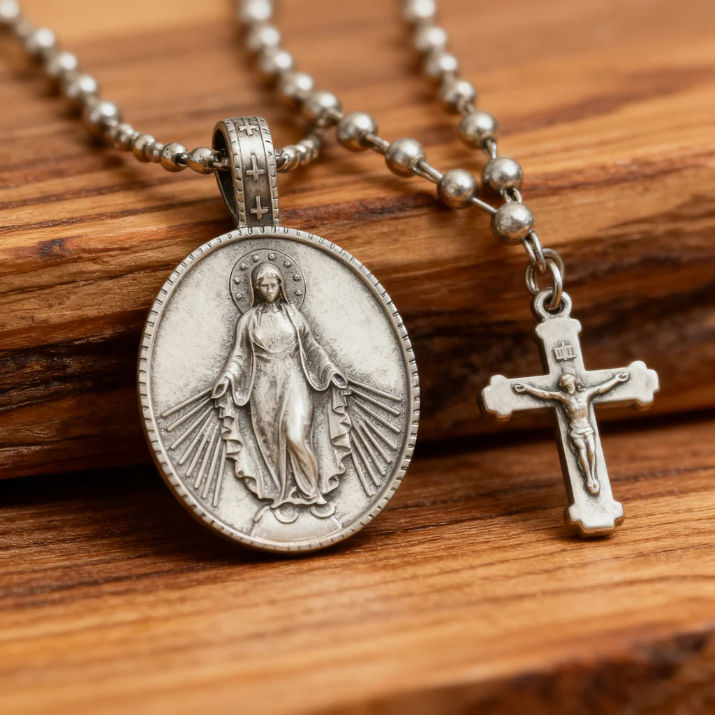 Pure Tin Miraculous Medal Virgin Mary Necklace