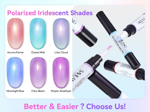 SAVILAND 5-in-1 Gel Nail Polish Pen, Aurora Effect Gel Nail Pen with Base Color Top Coat in One, Easy Apply UV/LED Curing Nail Polish Pen, Travel-Friendly No-Mess Manicure for DIY Nail Art