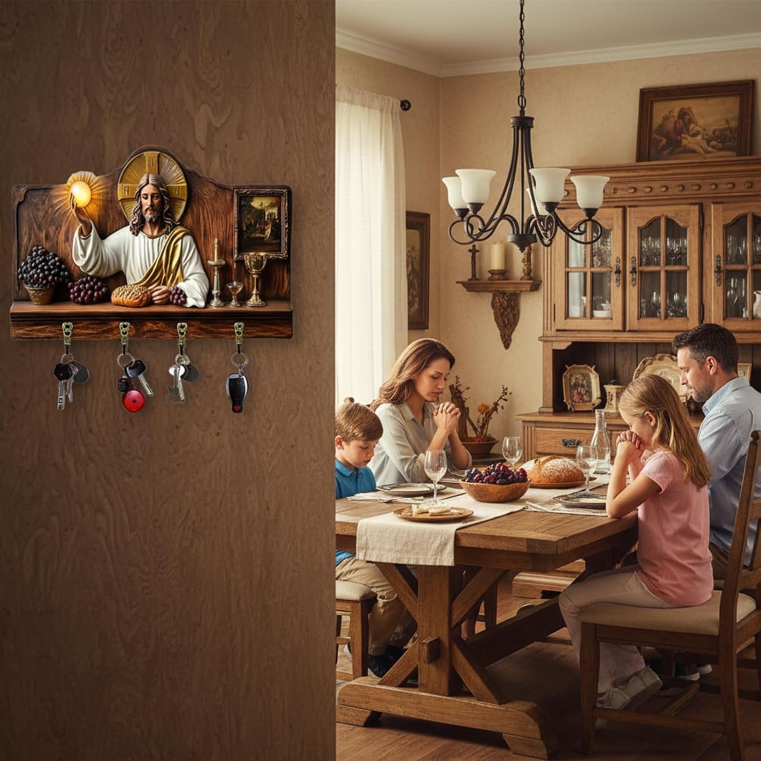 ⏰Black Friday-60% OFF - Buy 1 Get 1 Free✝️Communion themed wooden home key holder