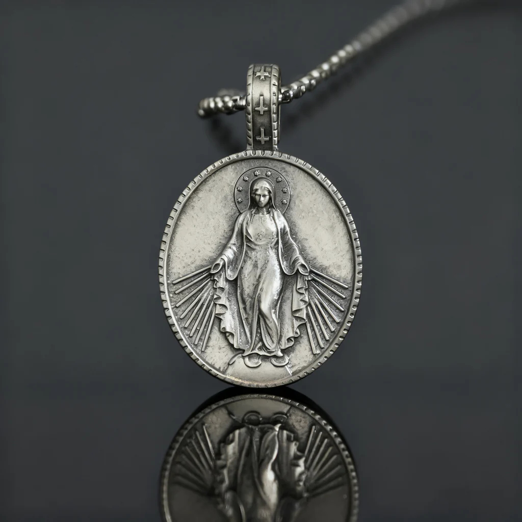 Pure Tin Miraculous Medal Virgin Mary Necklace