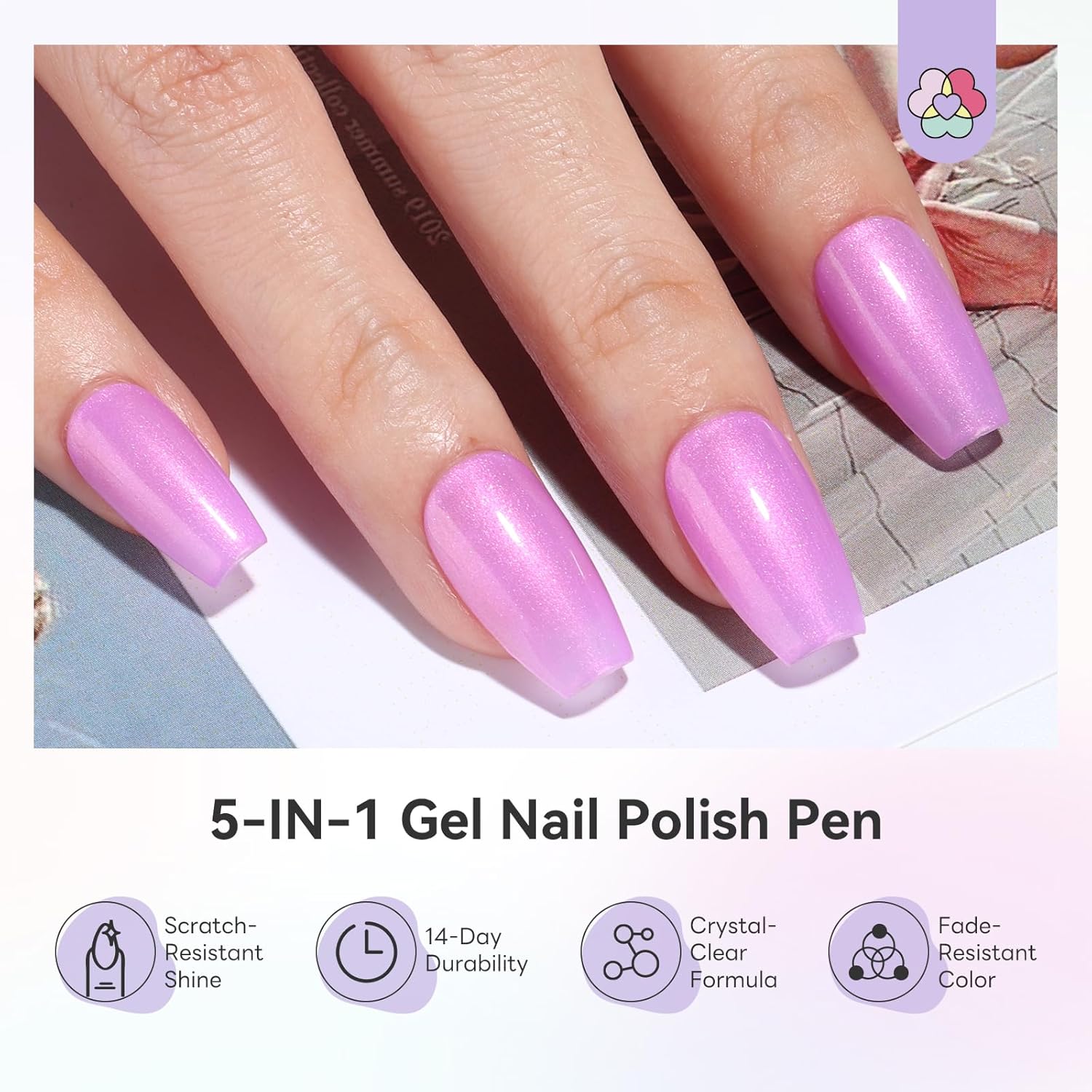 SAVILAND 5-in-1 Gel Nail Polish Pen, Aurora Effect Gel Nail Pen with Base Color Top Coat in One, Easy Apply UV/LED Curing Nail Polish Pen, Travel-Friendly No-Mess Manicure for DIY Nail Art