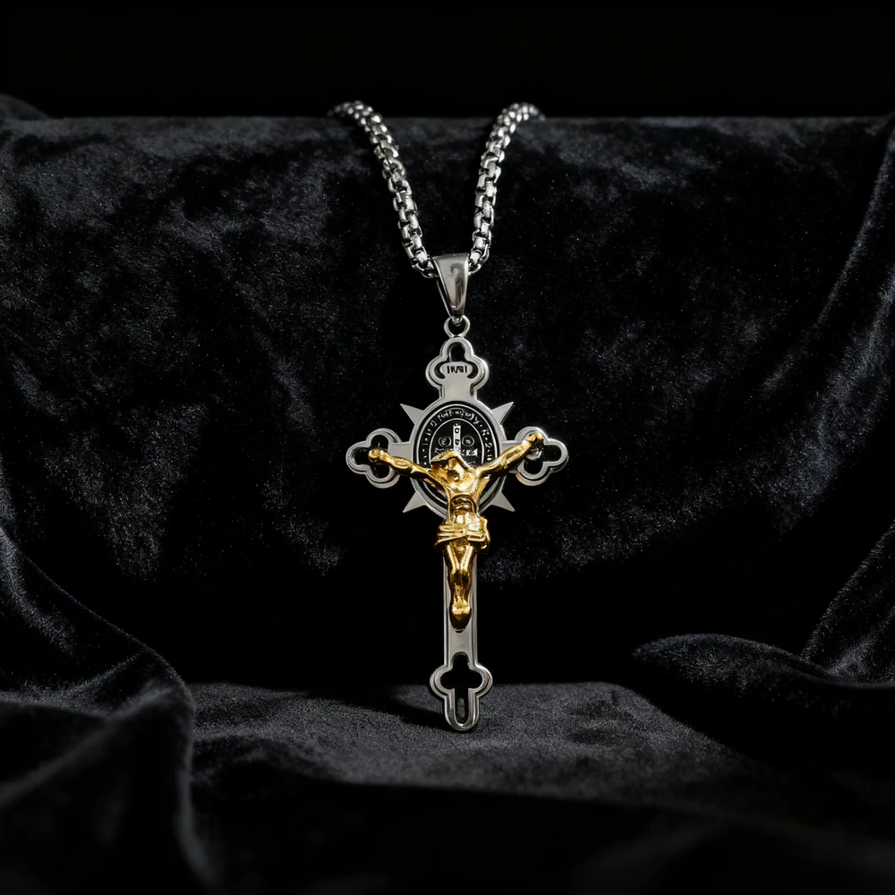 St. Benedict Exorcism Cross Necklace - Bless you and your family