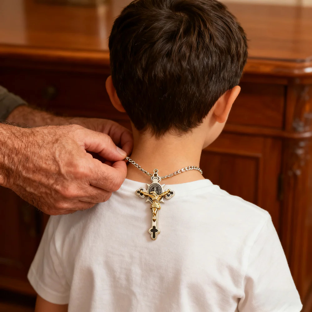 St. Benedict Exorcism Cross Necklace - Bless you and your family