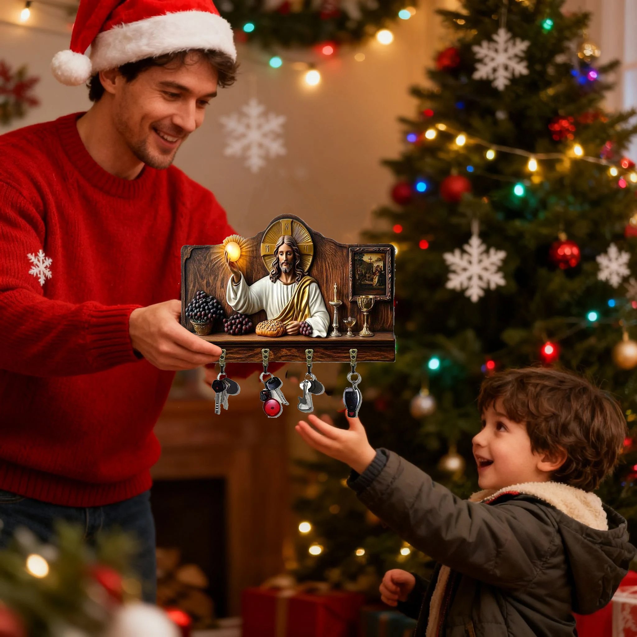 ⏰Black Friday-60% OFF - Buy 1 Get 1 Free✝️Communion themed wooden home key holder