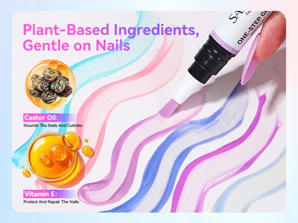 SAVILAND 5-in-1 Gel Nail Polish Pen, Aurora Effect Gel Nail Pen with Base Color Top Coat in One, Easy Apply UV/LED Curing Nail Polish Pen, Travel-Friendly No-Mess Manicure for DIY Nail Art