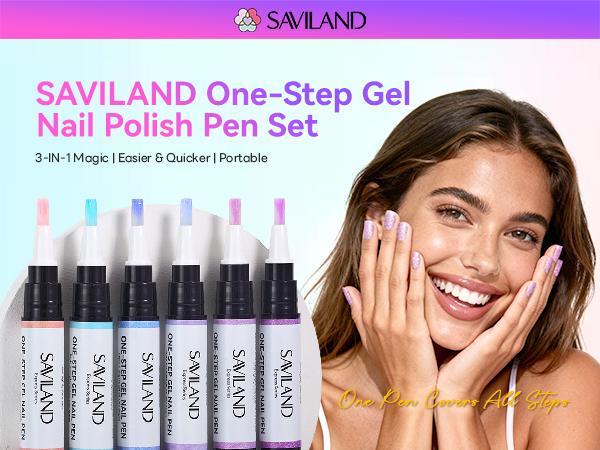 SAVILAND 5-in-1 Gel Nail Polish Pen, Aurora Effect Gel Nail Pen with Base Color Top Coat in One, Easy Apply UV/LED Curing Nail Polish Pen, Travel-Friendly No-Mess Manicure for DIY Nail Art